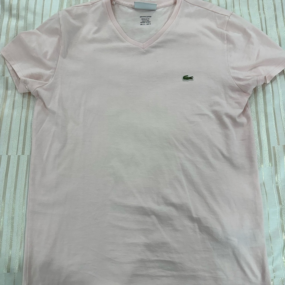 Lacoste Soft Pink V-Neck Tee